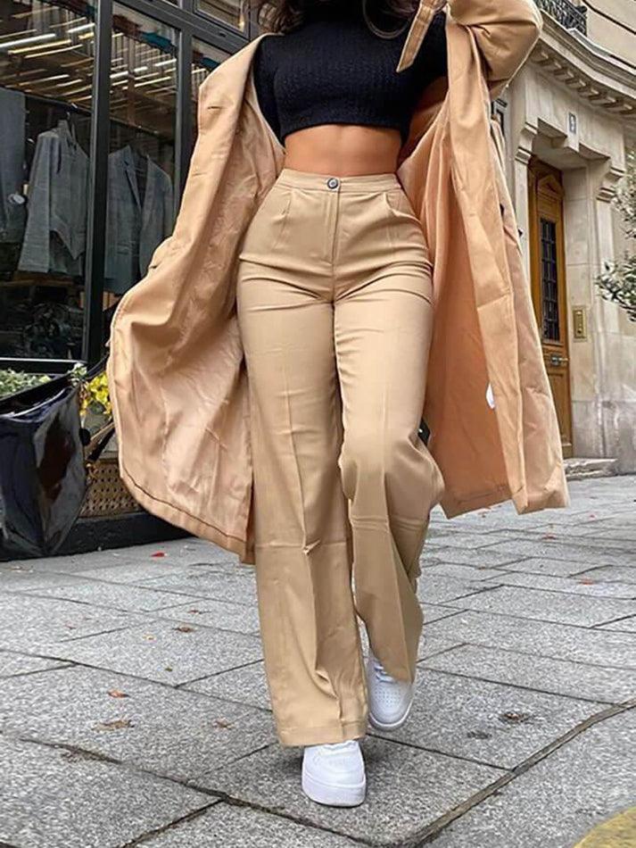 High Waist Solid Straight Pants - AnotherChill