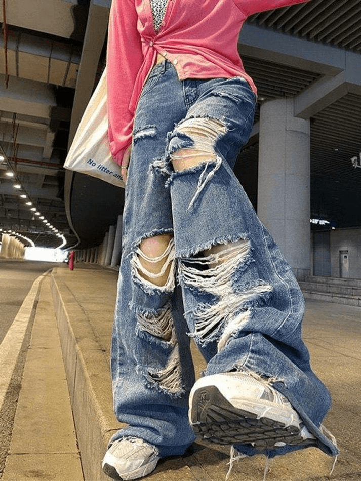 2024 High Waist Super Ripped Jeans Blue S in Jeans Online Store