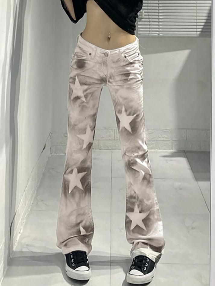 2024 High Waisted Clashing Star Jeans White S in Jeans Online Store ...