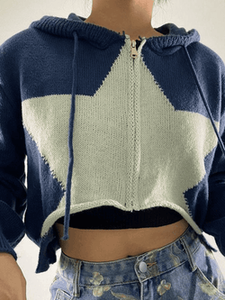 Hooded Star Zip-Up Cropped Cardigan - AnotherChill