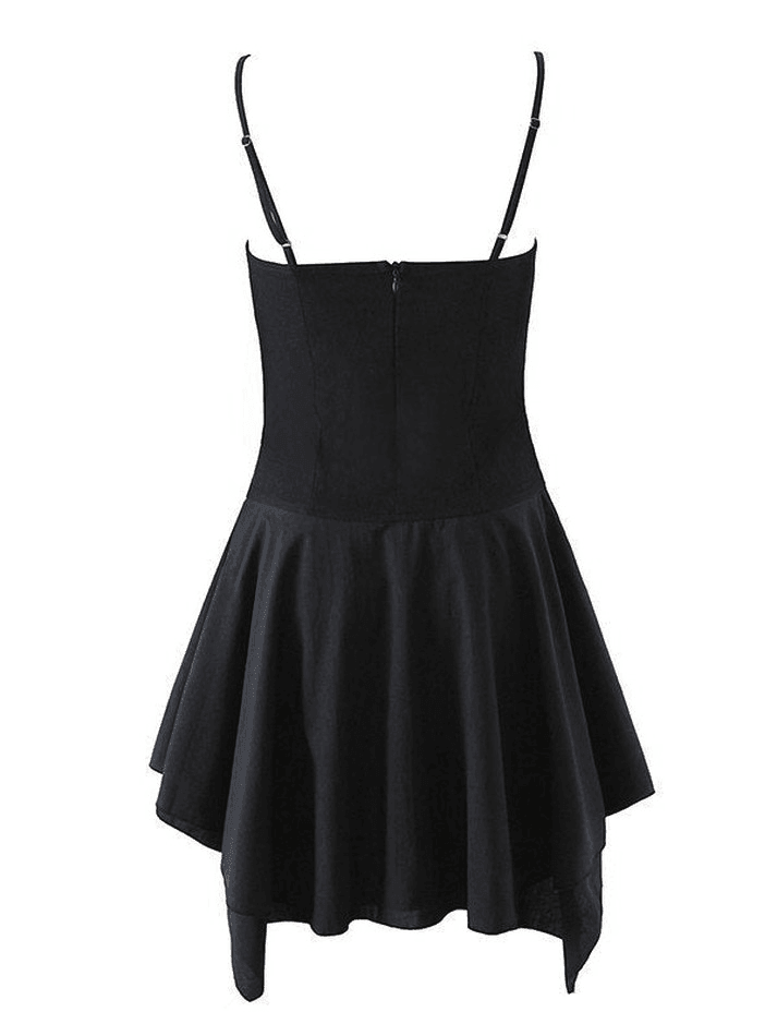 2023 Irregular Eye Hook Slip Mini Dress Black S in Dresses Online Store ...