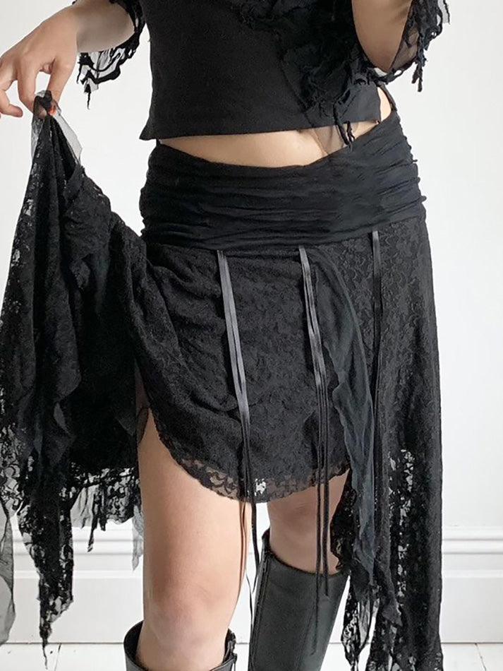 Lace Splicing Ruffled Irregular Mid-length Skirt