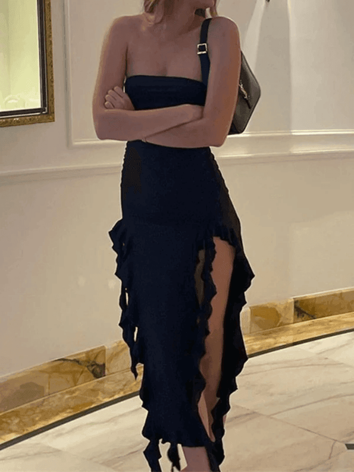 Irregular Ruffle Bandeau Maxi Dress AnotherChill Irregular Ruffle Bandeau Maxi Dress AnotherChill