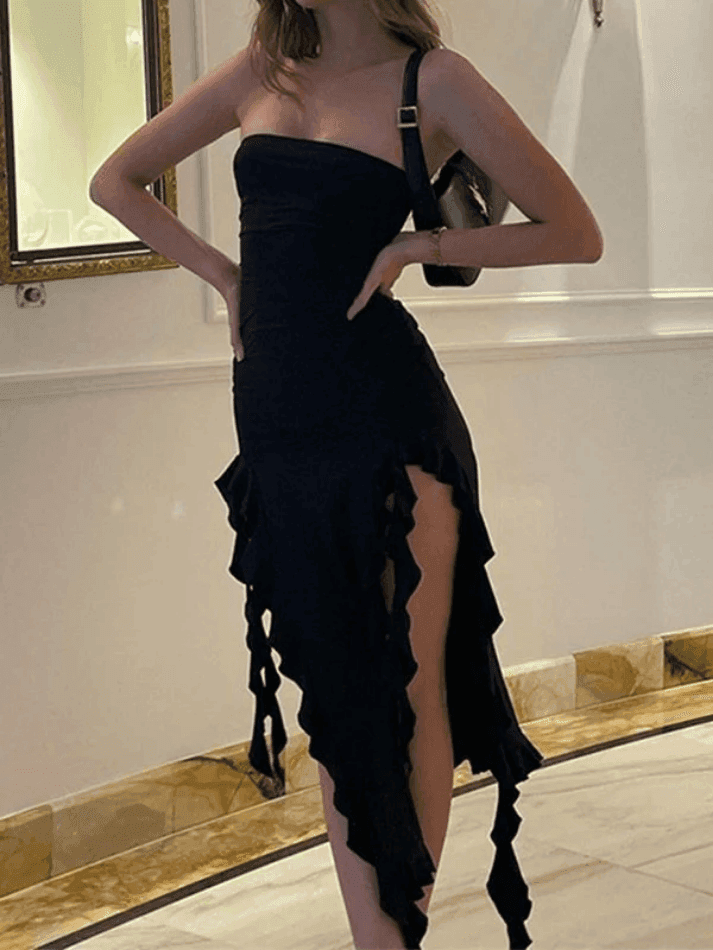 Irregular Ruffle Bandeau Maxi Dress – AnotherChill Irregular Ruffle Bandeau Maxi Dress – AnotherChill