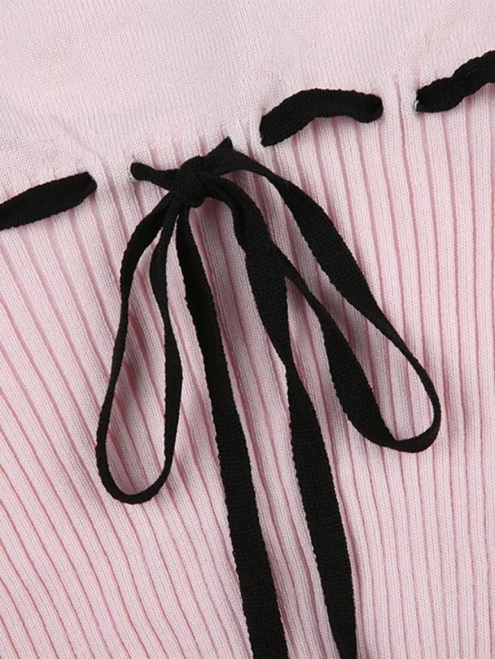 Knit Contrast Color Lace Up Cami Top - AnotherChill