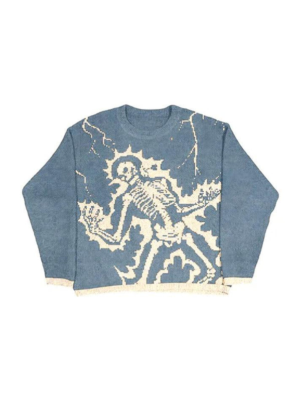 Knit Skull Print Sweater - AnotherChill