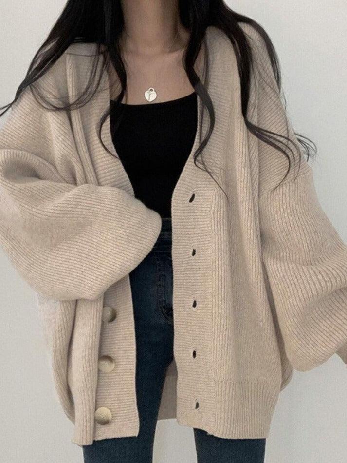 18663 One Button Long Cardigan - Beige