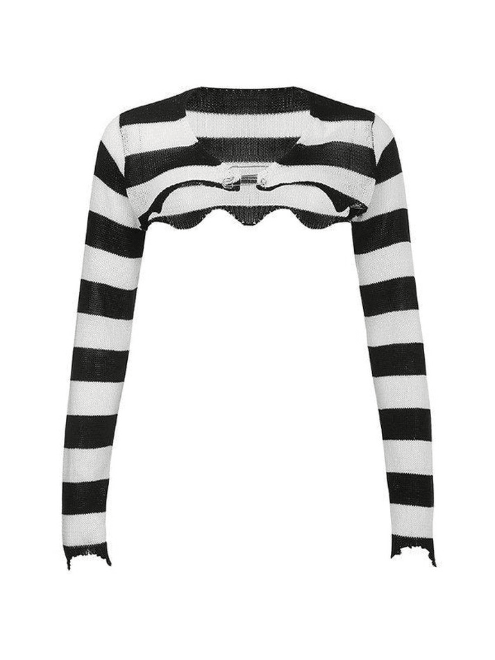 Knitted Stripe Long Sleeve Bolero Top - AnotherChill