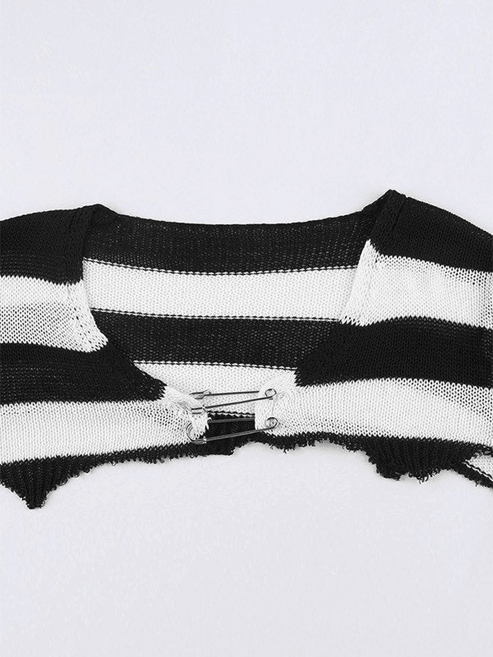 Knitted Stripe Long Sleeve Bolero Top - AnotherChill
