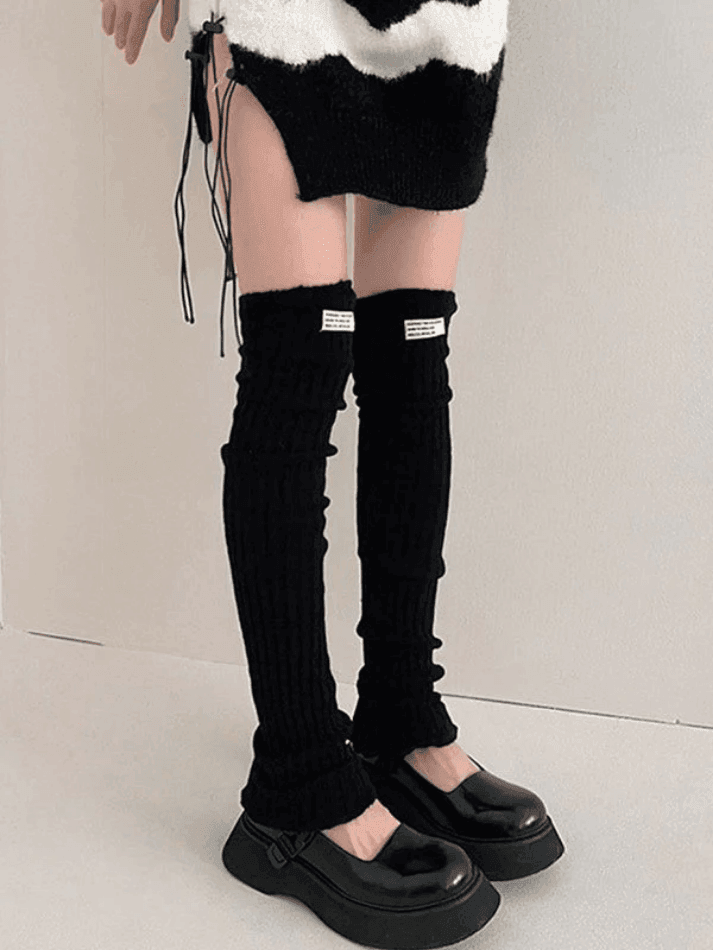 Label Design Ribbed Knit Leg Warmer - AnotherChill