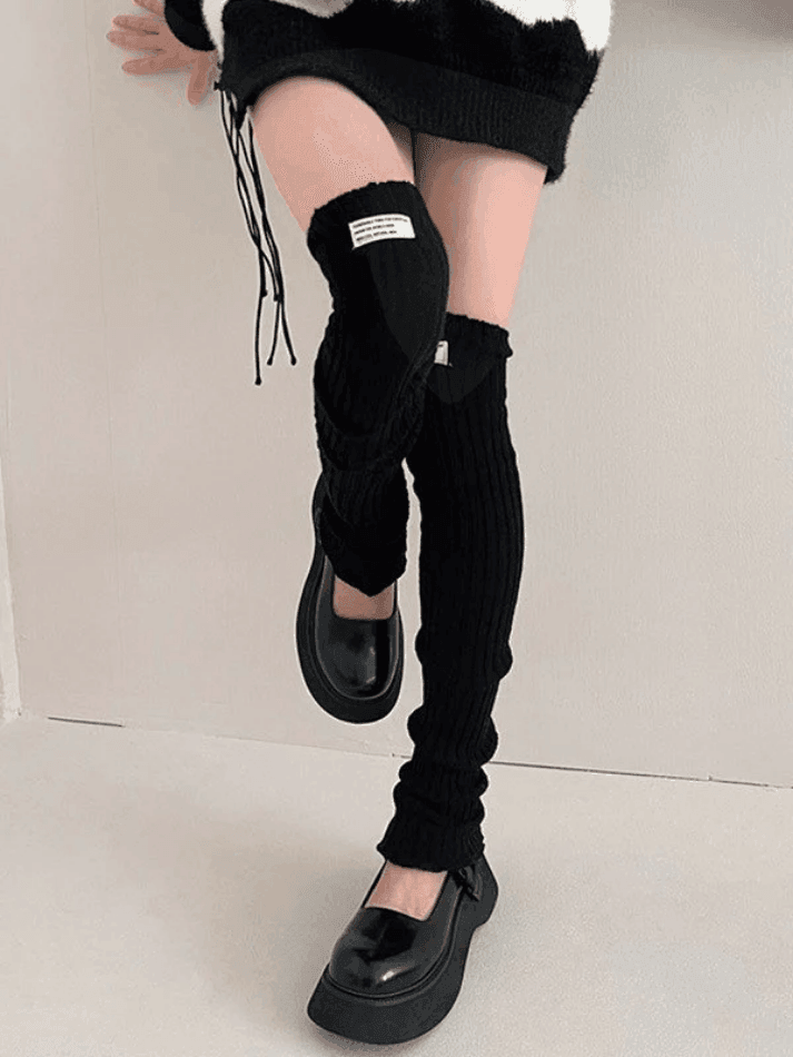 Label Design Ribbed Knit Leg Warmer - AnotherChill