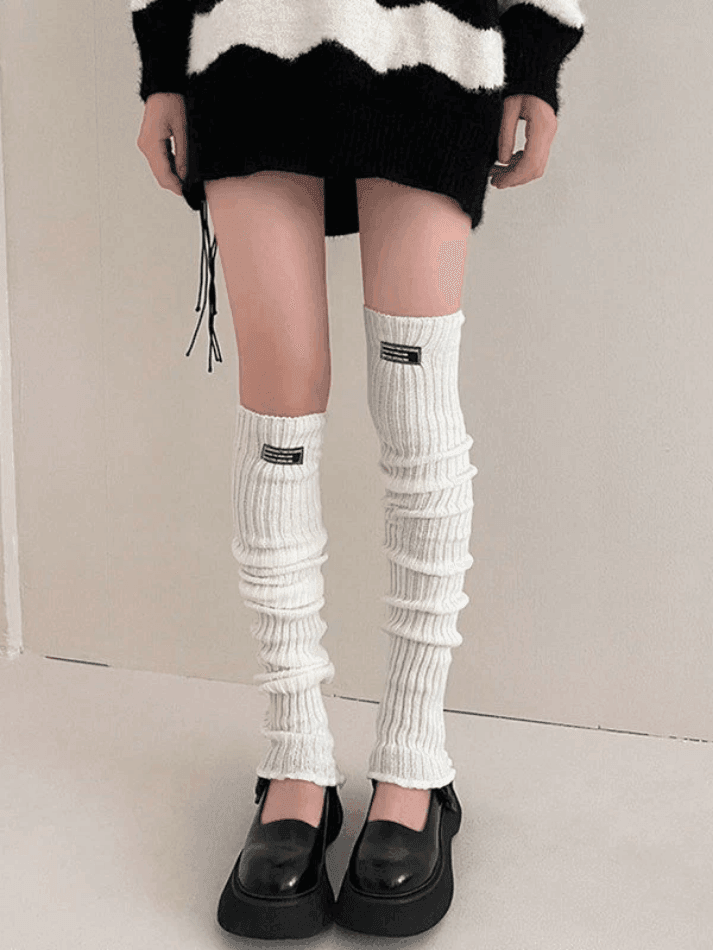 Label Design Ribbed Knit Leg Warmer - AnotherChill