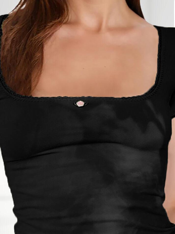 Lace Edge U Neck Short Sleeve Tee - AnotherChill