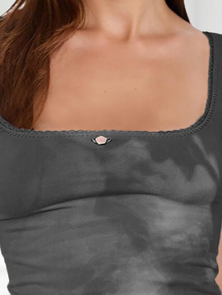 Lace Edge U Neck Short Sleeve Tee - AnotherChill