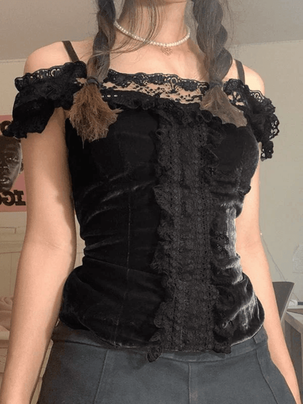 Lace Paneled Bardot Blouse - AnotherChill