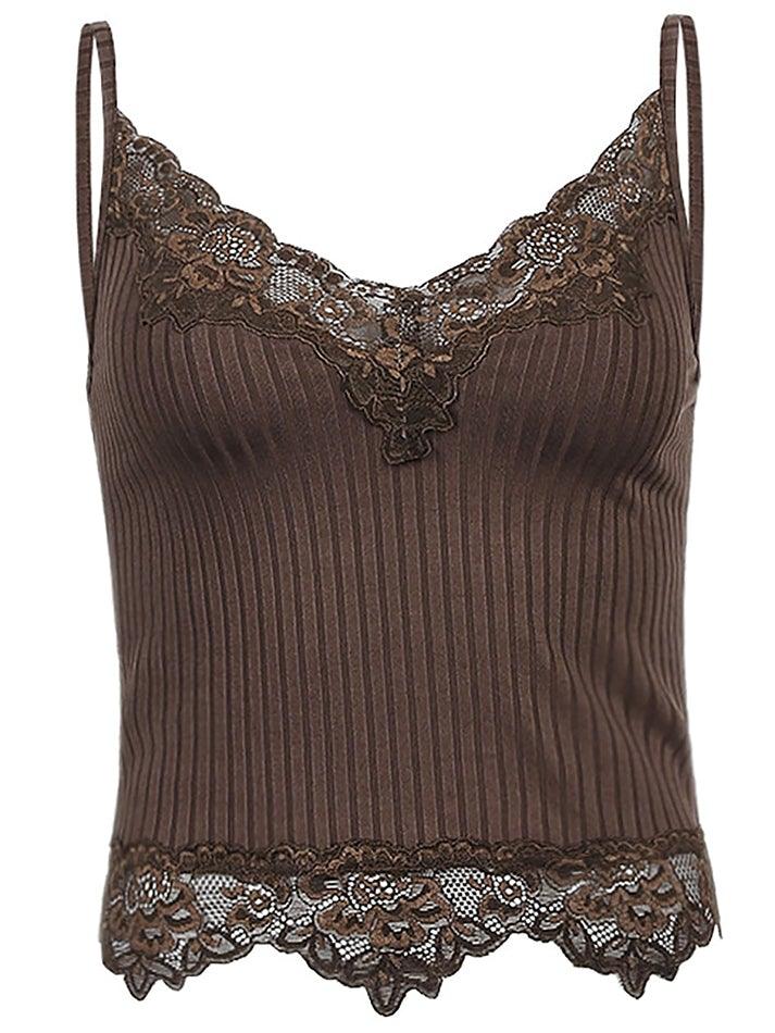 Lace Paneled Rib Crop Cami Top - AnotherChill