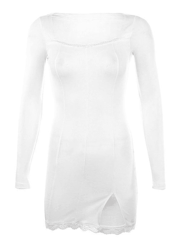 Lace Paneled Split Long Sleeve Mini Dress - AnotherChill