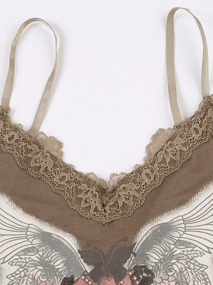 Lace Paneled Winged Heart Crop Cami Top - AnotherChill