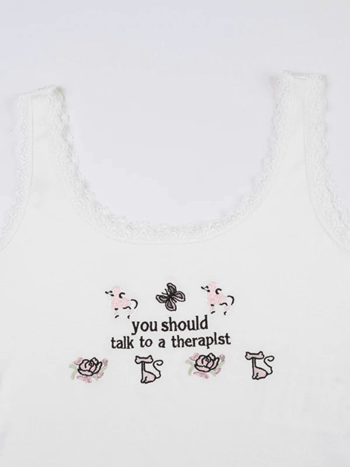Lace Patch Embroidery Cropped Tank Top - AnotherChill