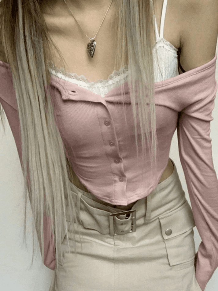 Lace Patchwork Pink Knit Crop Top - AnotherChill