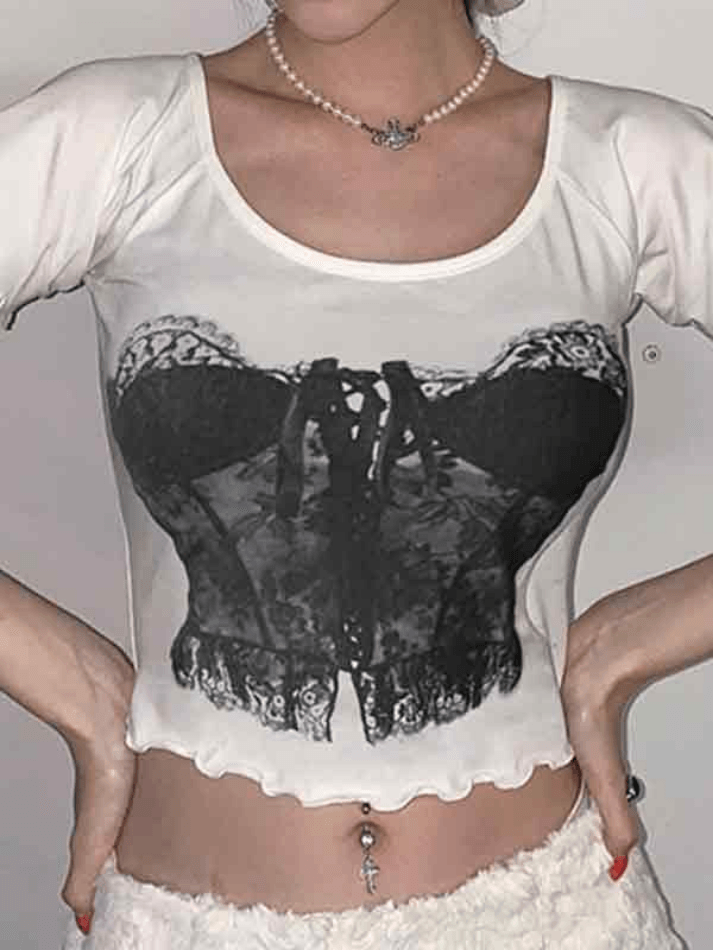 Lace Pattern Print Fungus Short Sleeve Tee - AnotherChill