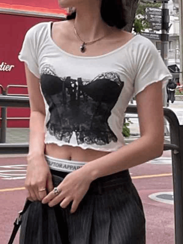 Lace Pattern Print Fungus Short Sleeve Tee - AnotherChill