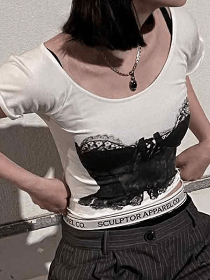 Lace Pattern Print Fungus Short Sleeve Tee - AnotherChill