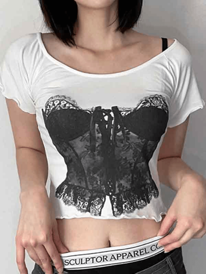 Lace Pattern Print Fungus Short Sleeve Tee - AnotherChill