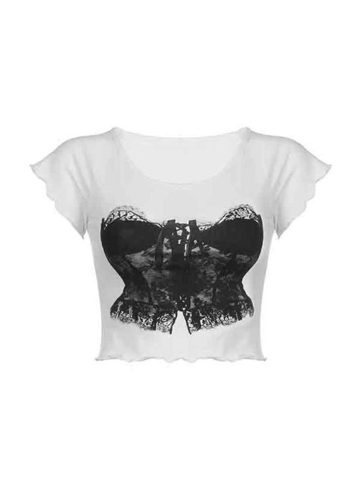 Lace Pattern Print Fungus Short Sleeve Tee - AnotherChill
