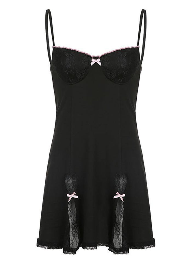 Bow Tie Lace Slip Mini Dress