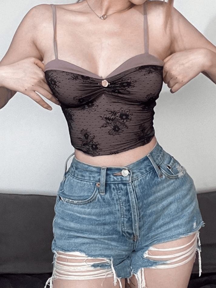 Lace Stitching Crop Cami Top - AnotherChill