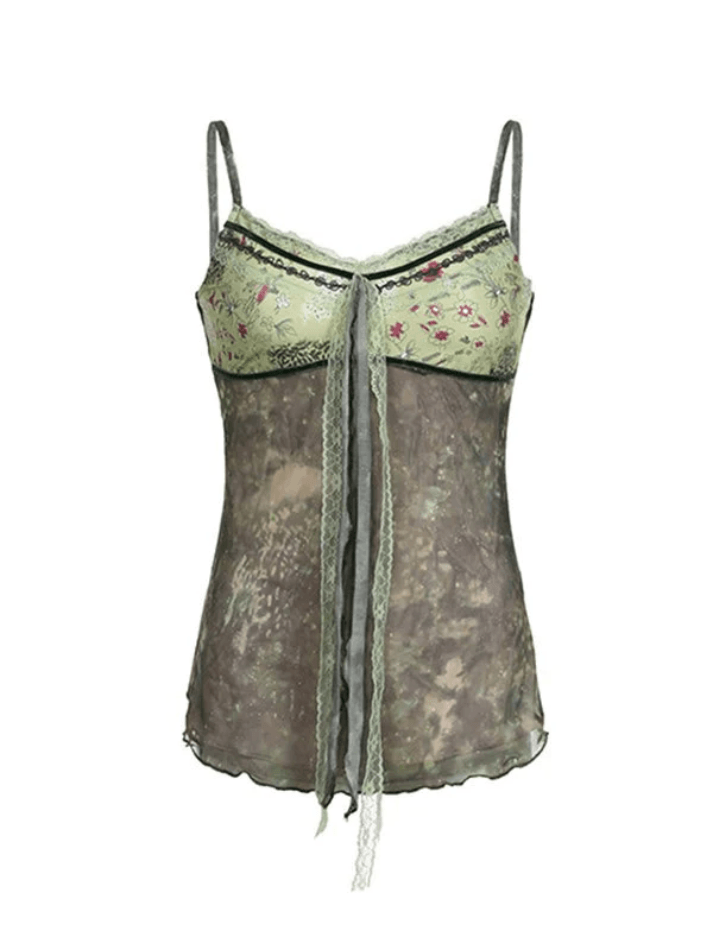 Lace Stitching Lace-up Cami Top - AnotherChill