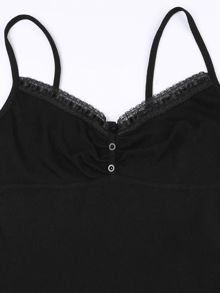 Lace Trim Black Ribbed Cami Top - AnotherChill