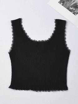 Lace Trim Crop Knit Tank Top - AnotherChill