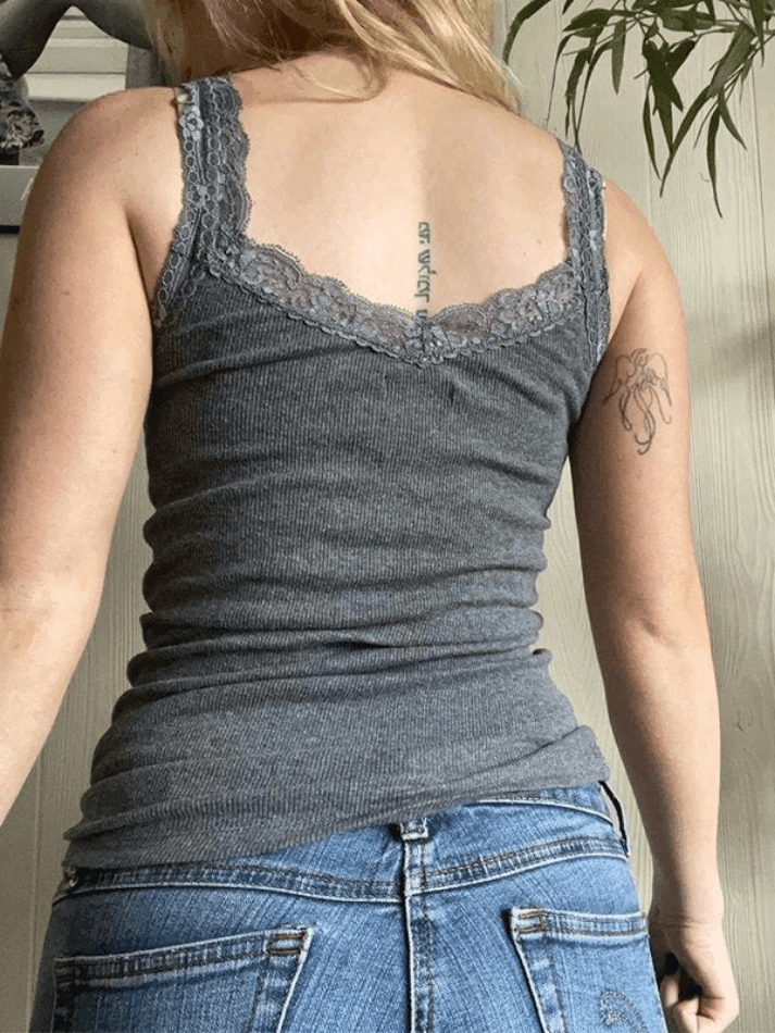Lace Trim Gray Tank Top - AnotherChill