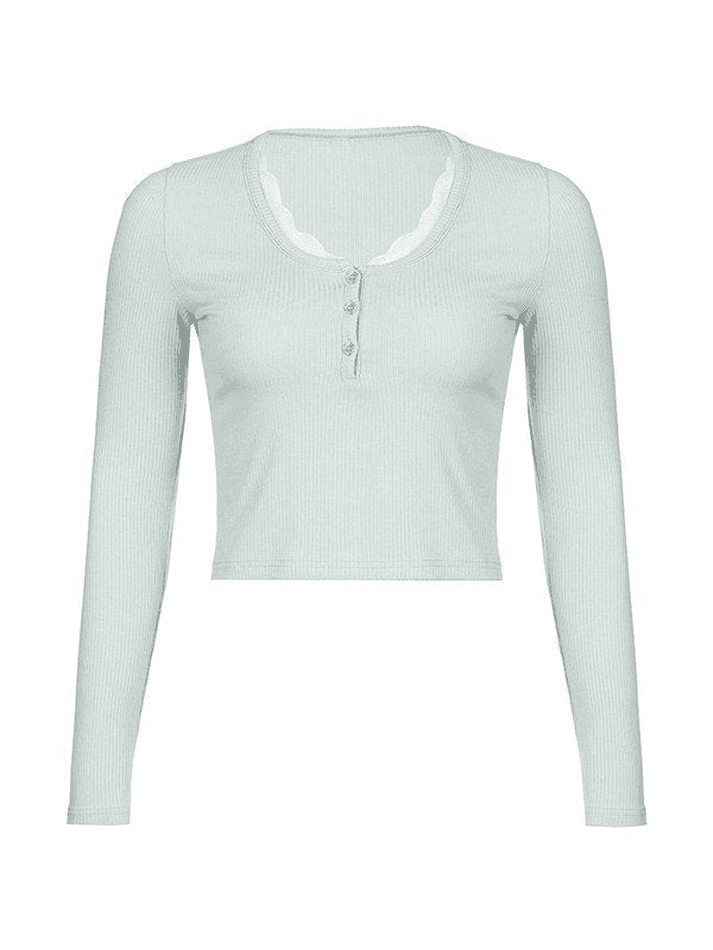 Lace Trim Knit Long Sleeve Crop Top - AnotherChill
