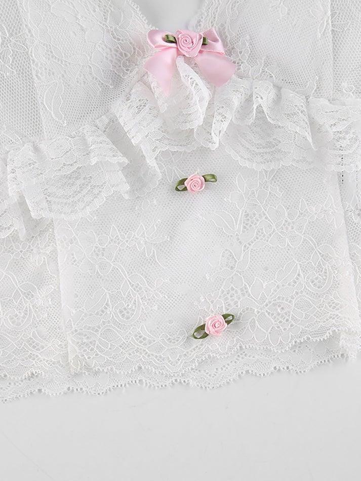 Lace Trim Mesh Bow-Knot Cami Top - AnotherChill
