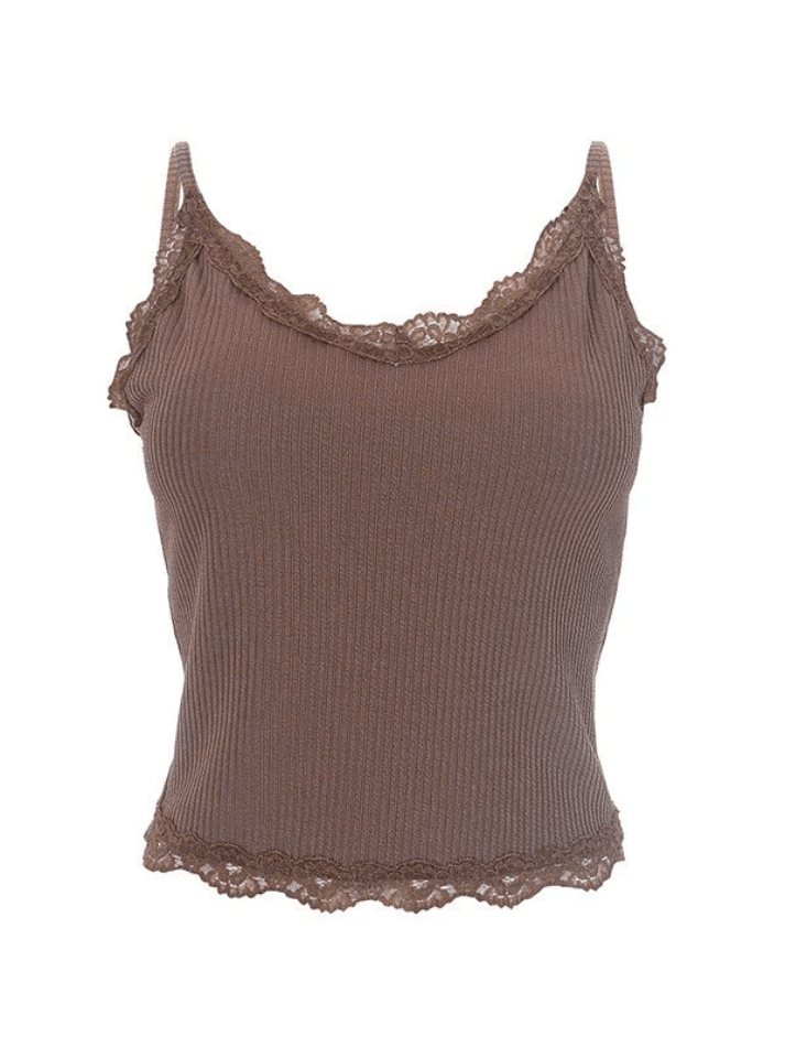 Lace Trim Padded Ribbed Crop Cami Top - AnotherChill