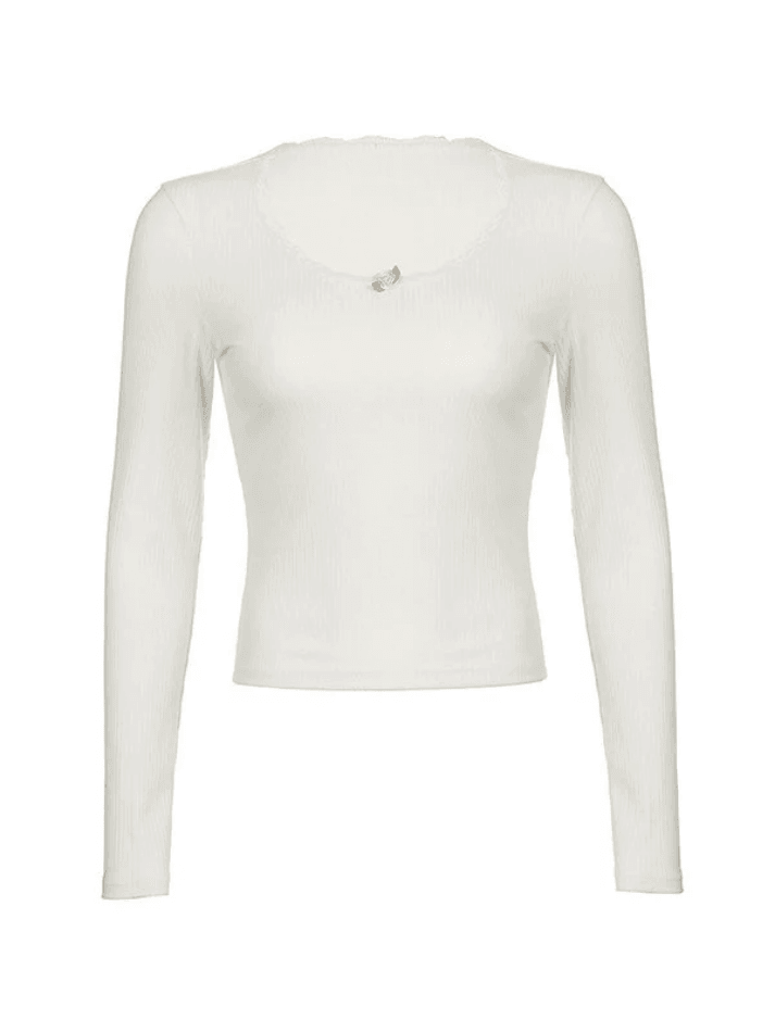 Lace Trim White Ribbed Knit Top - AnotherChill