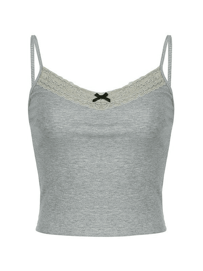 2024 Lace Trim Y2K Cami Top Gray S in Tops&Tees Online Store