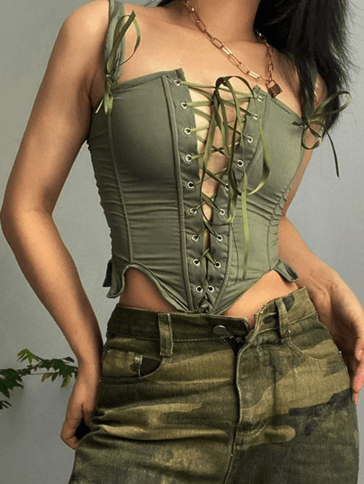 Lace Up Asymmetric Corset Top - AnotherChill
