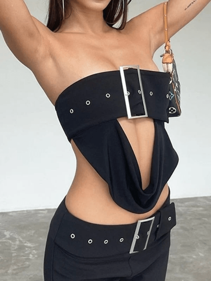 Lace Up Bandeau Crop Top - AnotherChill