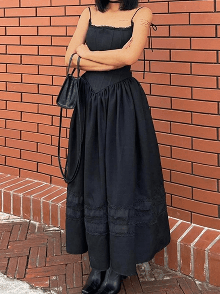 Lace Up Corset Black Maxi Dress AnotherChill Lace Up Corset Black Maxi Dress AnotherChill
