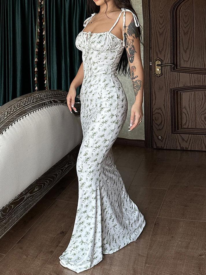 Lace Up Floral Maxi Dress AnotherChill Lace Up Floral Maxi Dress AnotherChill
