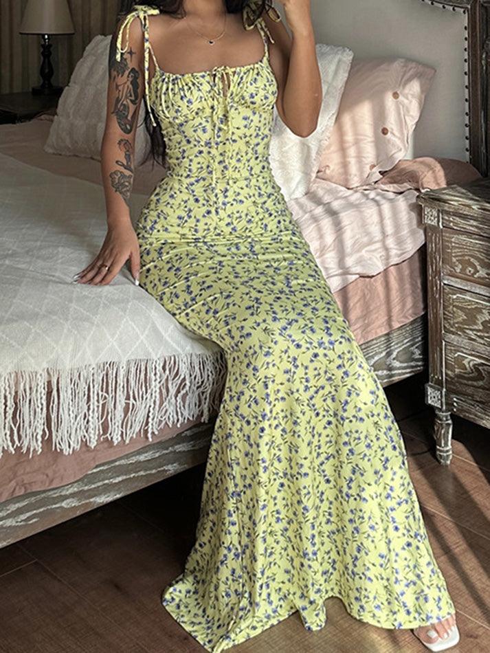 Lace Up Floral Maxi Dress AnotherChill Lace Up Floral Maxi Dress AnotherChill