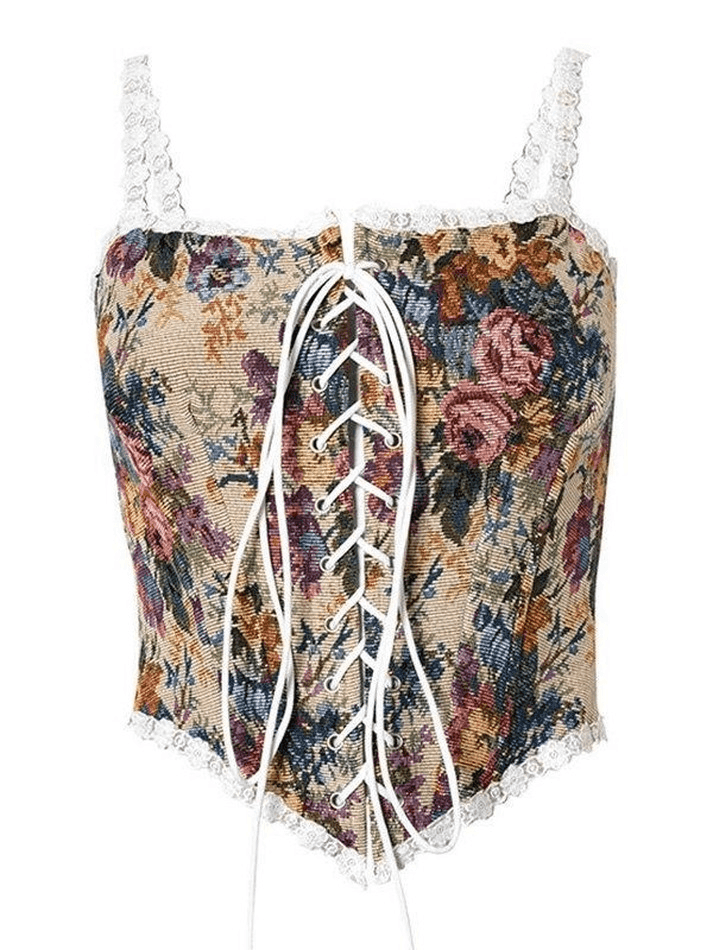 Lace-Up Floral Vintage Corset Top - AnotherChill