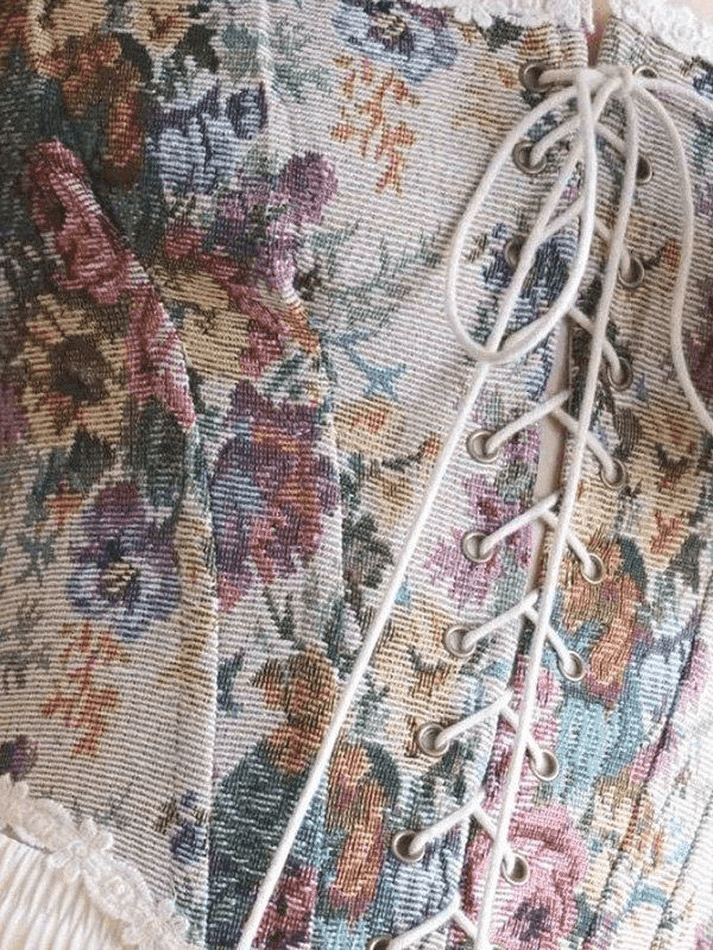 Lace-Up Floral Vintage Corset Top - AnotherChill