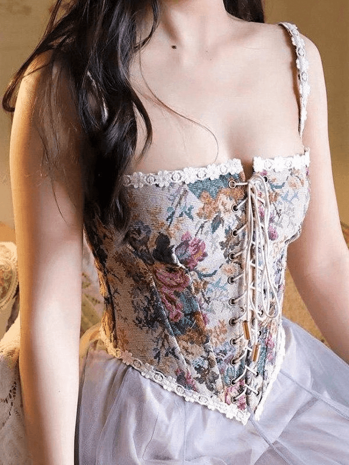 Lace-Up Floral Vintage Corset Top - AnotherChill