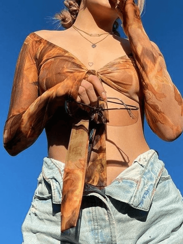 Lace Up Off Shoulder Mesh Blouse - AnotherChill