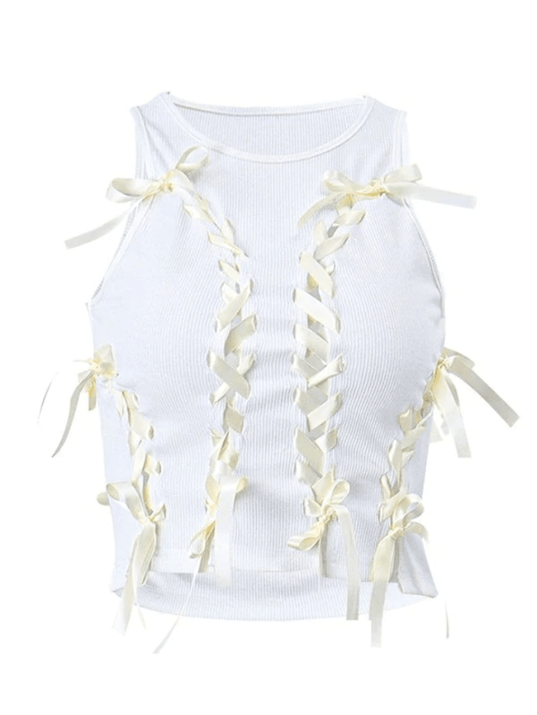Lace Up Ribbed Cropped Tank Top - AnotherChill